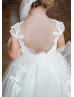 Ivory Lace Tulle V Back Flower Girl Dress With Bow